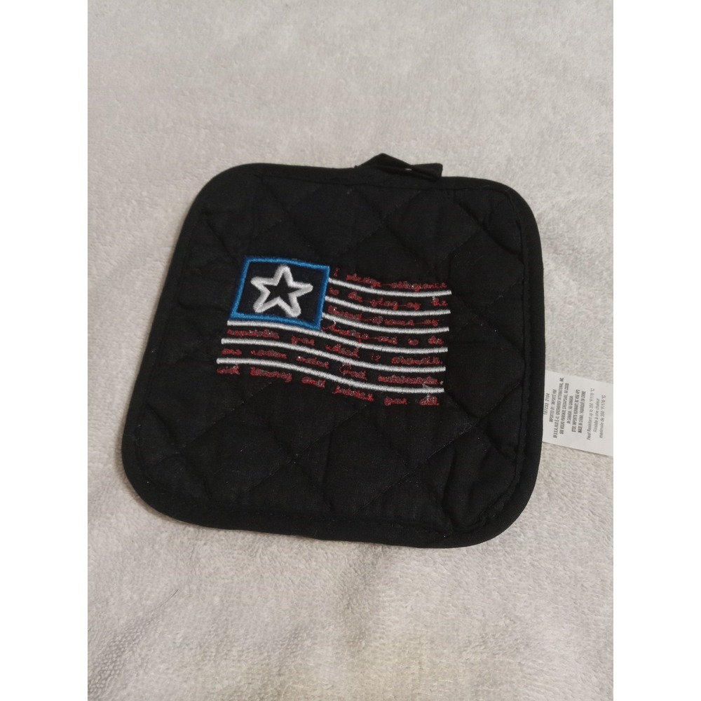 Quilted Potholder Black American Flag Embroidered Patriotic Kitchen Decor